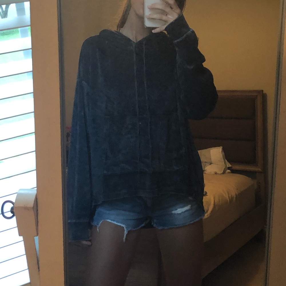 Navy velvet hoodie